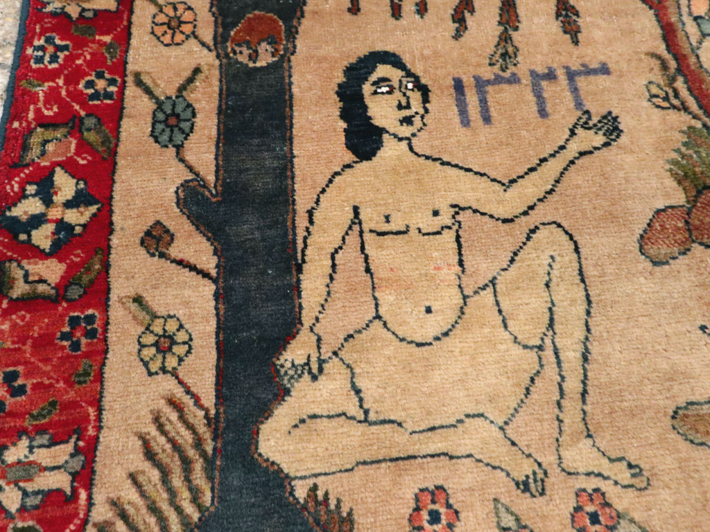 Vintage Persian Tabriz Pictorial Rug, No.22999 - Staging