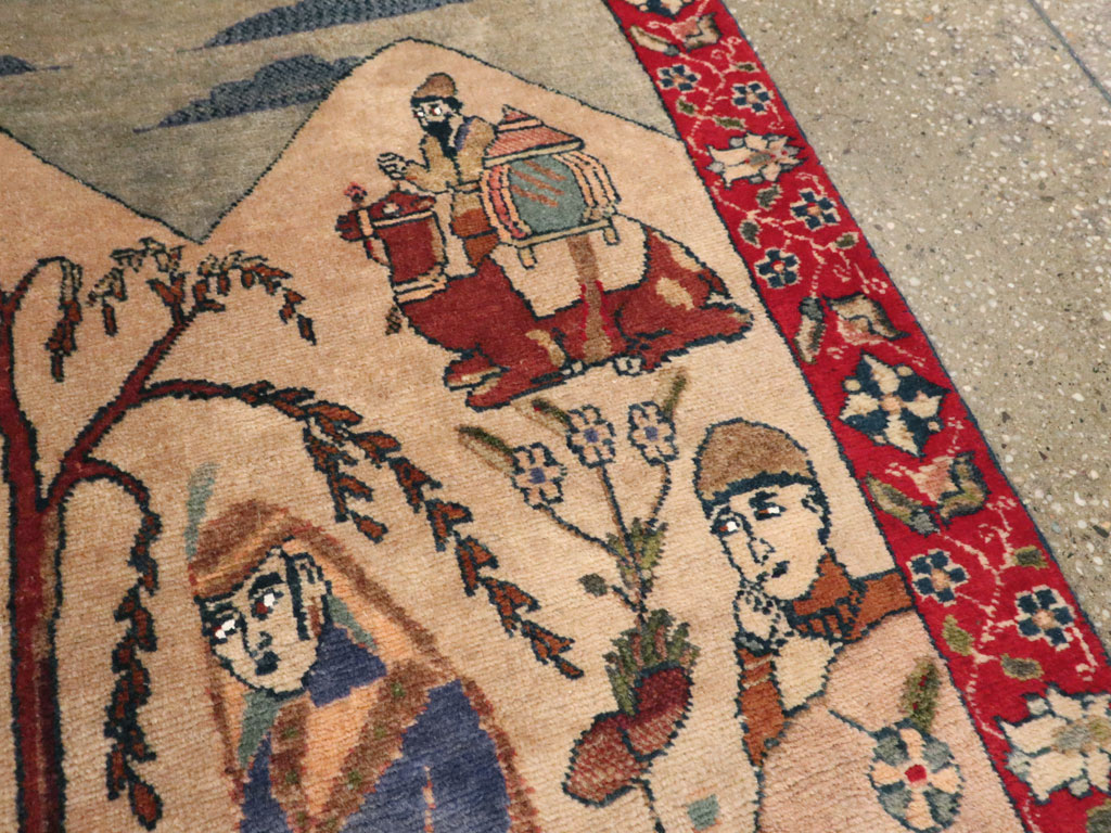 Vintage Persian Tabriz Pictorial Rug, No.22999 - Staging