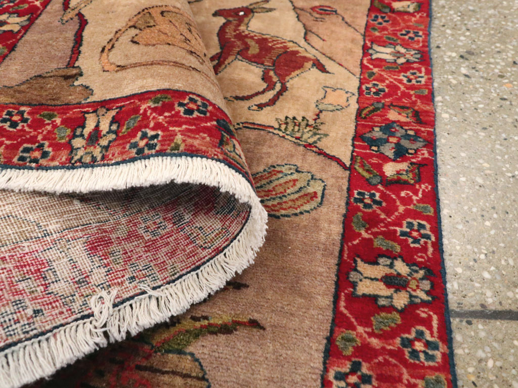 Vintage Persian Tabriz Pictorial Rug, No.22999 - Staging