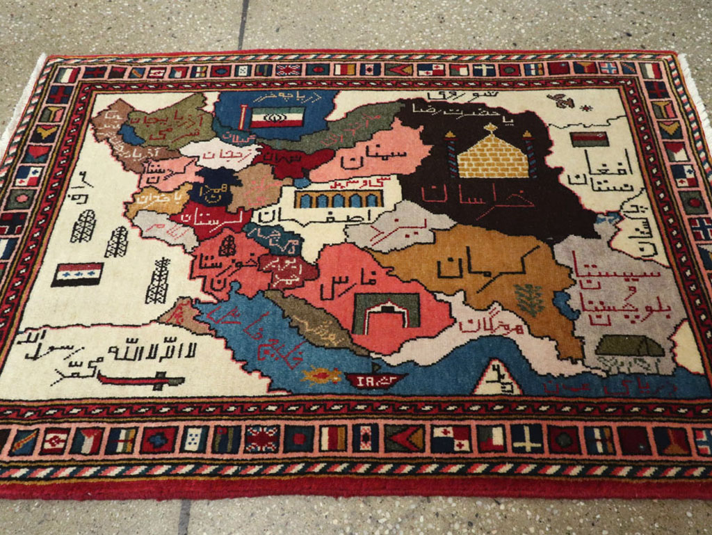 Vintage Tabriz Pictorial Map Rug, No.23004 - Staging