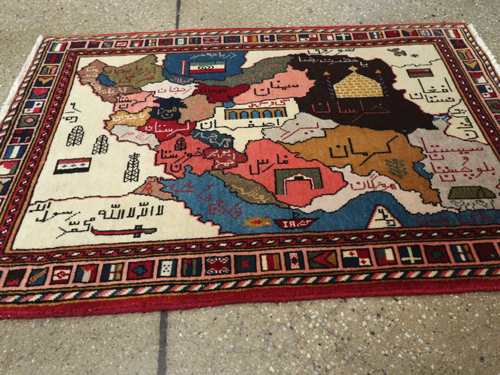Vintage Tabriz Pictorial Map Rug, No.23004 - Staging