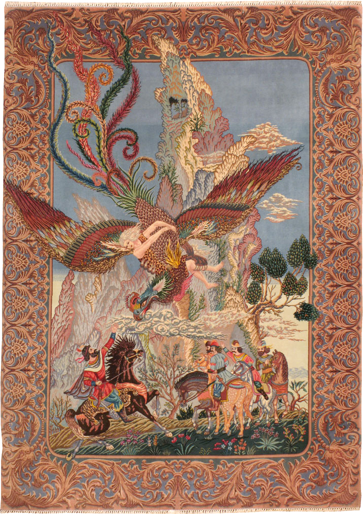 Vintage Persian Tabriz Pictorial Rug, No.23008 - Staging