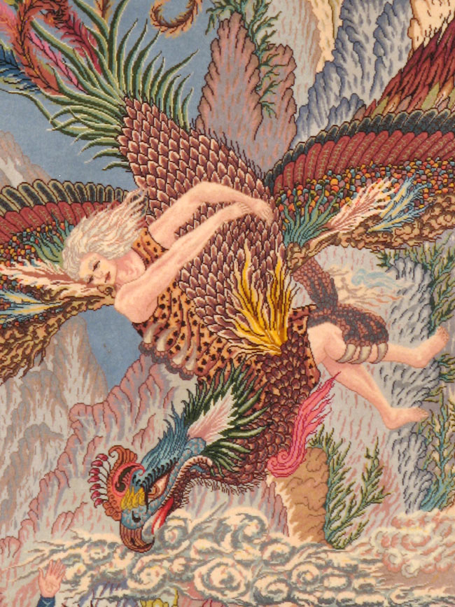 Vintage Persian Tabriz Pictorial Rug, No.23008 - Staging