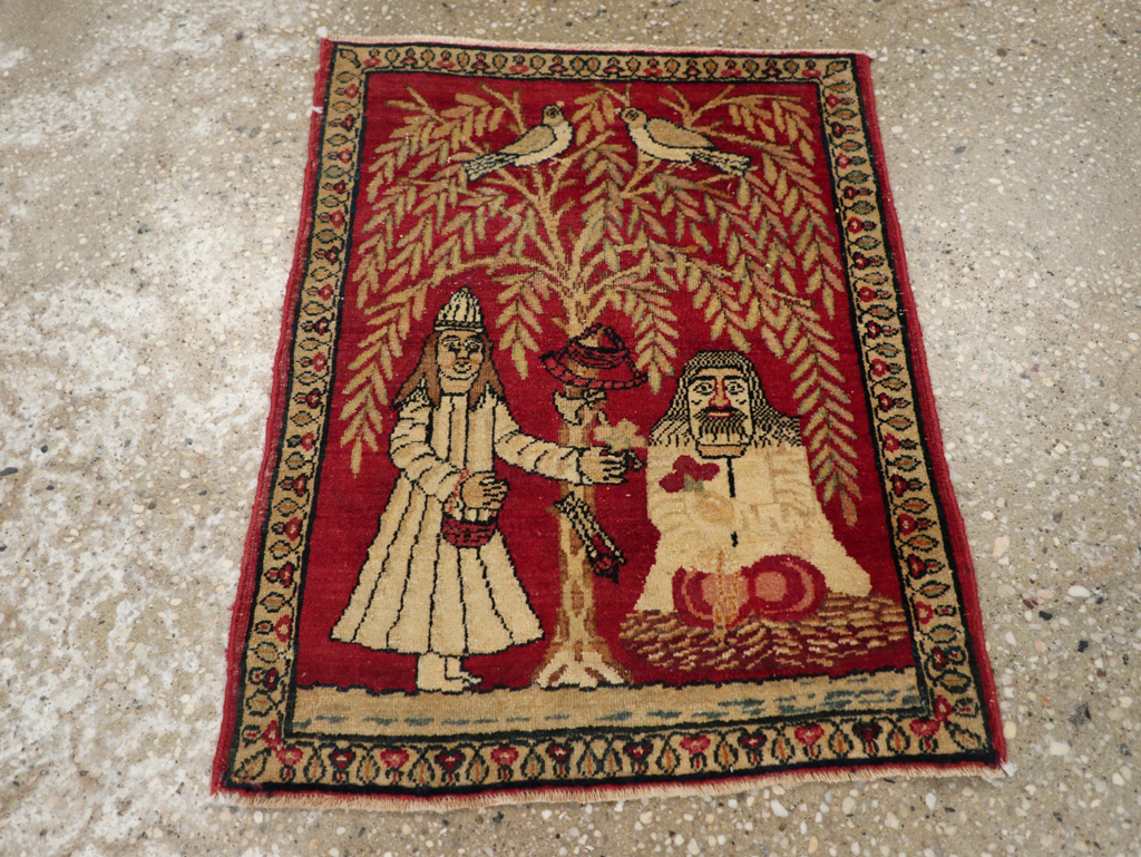 Antique Persian Lavar Kerman Pictorial Rug (Pair: 1 of 2), No.23029 - Staging