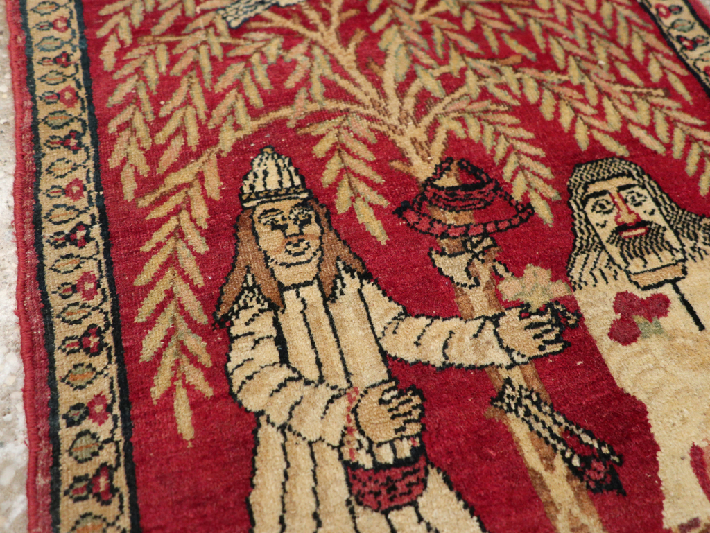 Antique Persian Lavar Kerman Pictorial Rug (Pair: 1 of 2), No.23029 - Staging