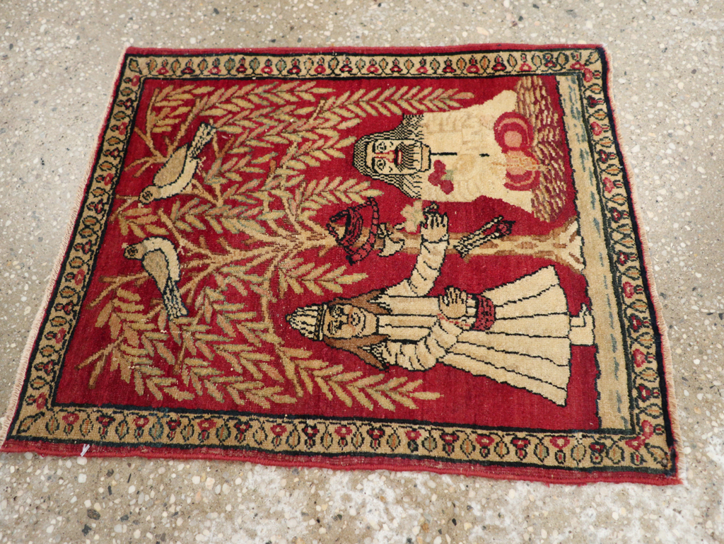 Antique Persian Lavar Kerman Pictorial Rug (Pair: 1 of 2), No.23029 - Staging