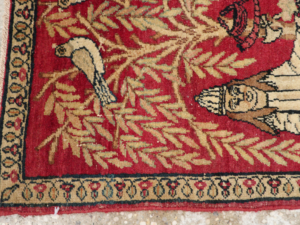 Antique Persian Lavar Kerman Pictorial Rug (Pair: 1 of 2), No.23029 - Staging