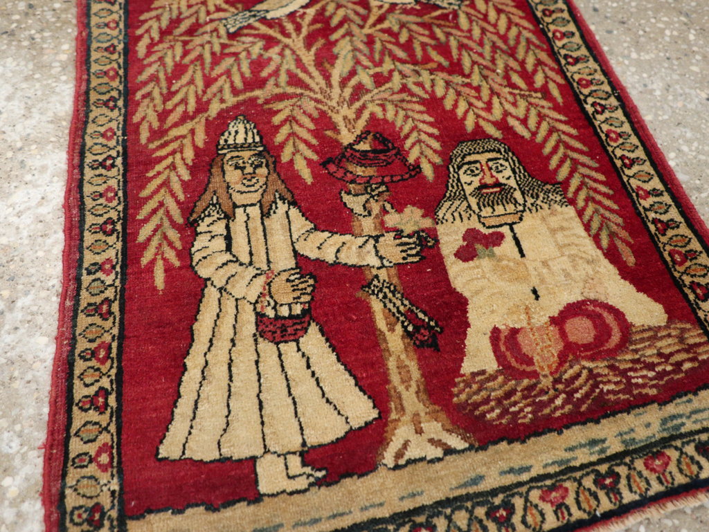 Antique Persian Lavar Kerman Pictorial Rug (Pair: 1 of 2), No.23029 - Staging