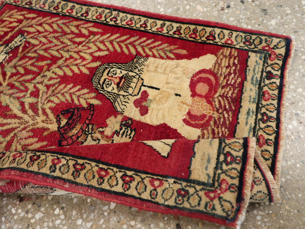 Antique Persian Lavar Kerman Pictorial Rug (Pair: 1 of 2), No.23029 - Staging