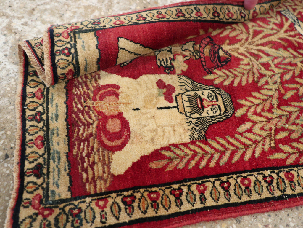 Antique Persian Lavar Kerman Pictorial Rug (Pair: 1 of 2), No.23029 - Staging