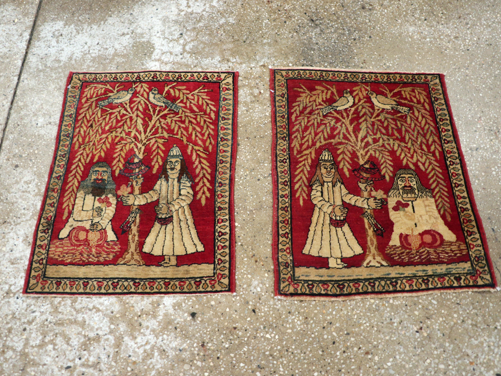 Antique Persian Lavar Kerman Pictorial Rug (Pair: 1 of 2), No.23029 - Staging