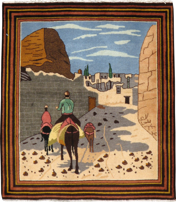 Vintage Persian Tabriz Pictorial Rug, No.23068 - Staging