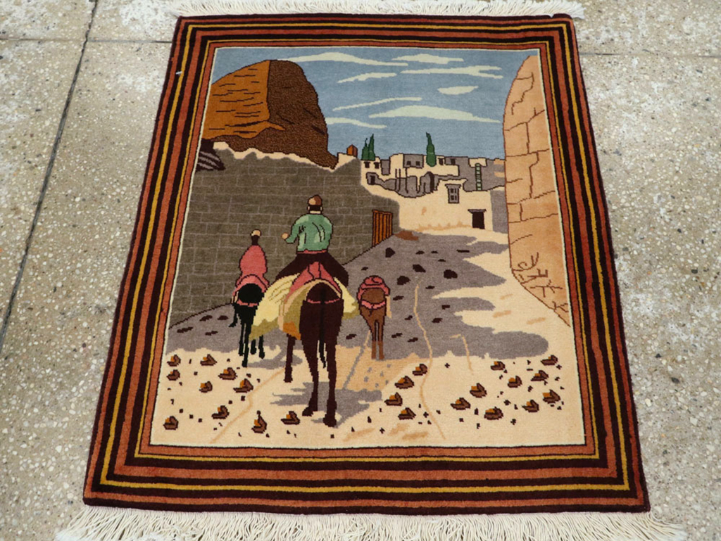 Vintage Persian Tabriz Pictorial Rug, No.23068 - Staging