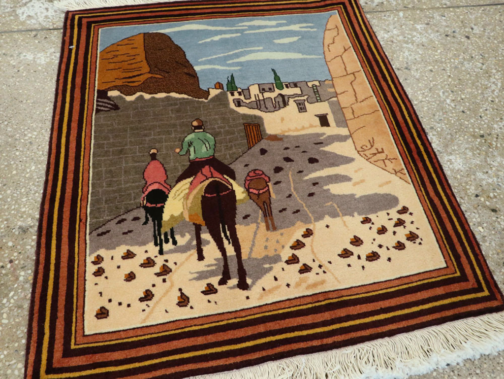 Vintage Persian Tabriz Pictorial Rug, No.23068 - Staging