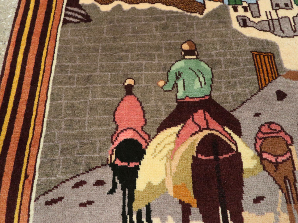 Vintage Persian Tabriz Pictorial Rug, No.23068 - Staging