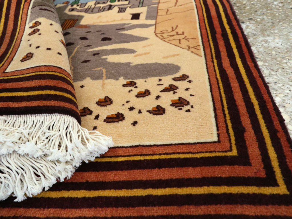 Vintage Persian Tabriz Pictorial Rug, No.23068 - Staging