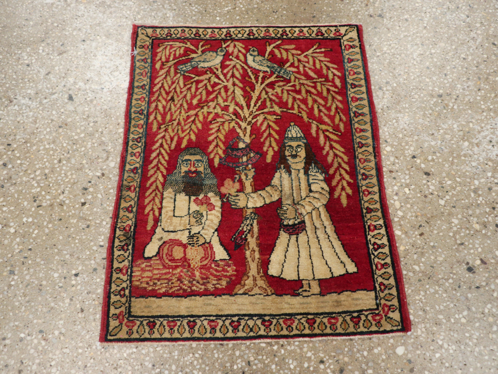 Antique Persian Lavar Kerman Pictorial Rug (Pair: 2 of 2), No.23078 - Staging