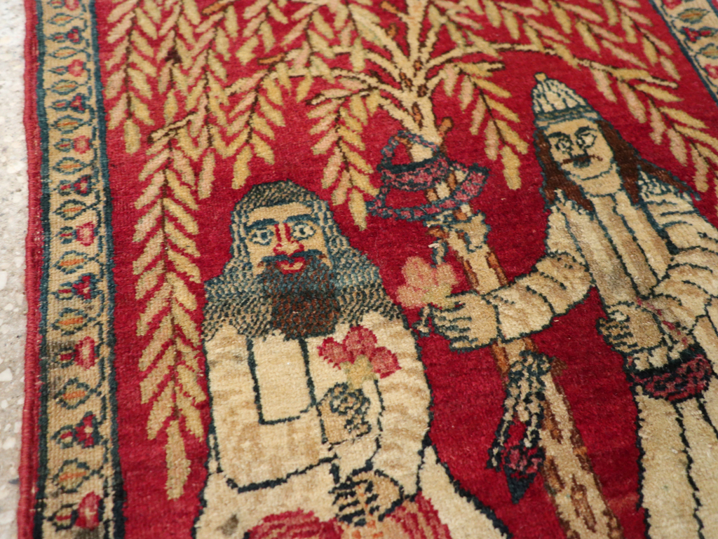 Antique Persian Lavar Kerman Pictorial Rug (Pair: 2 of 2), No.23078 - Staging