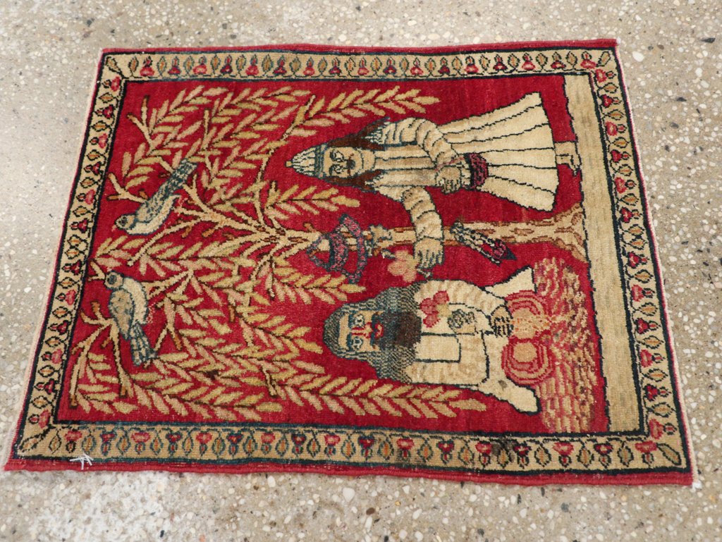 Antique Persian Lavar Kerman Pictorial Rug (Pair: 2 of 2), No.23078 - Staging