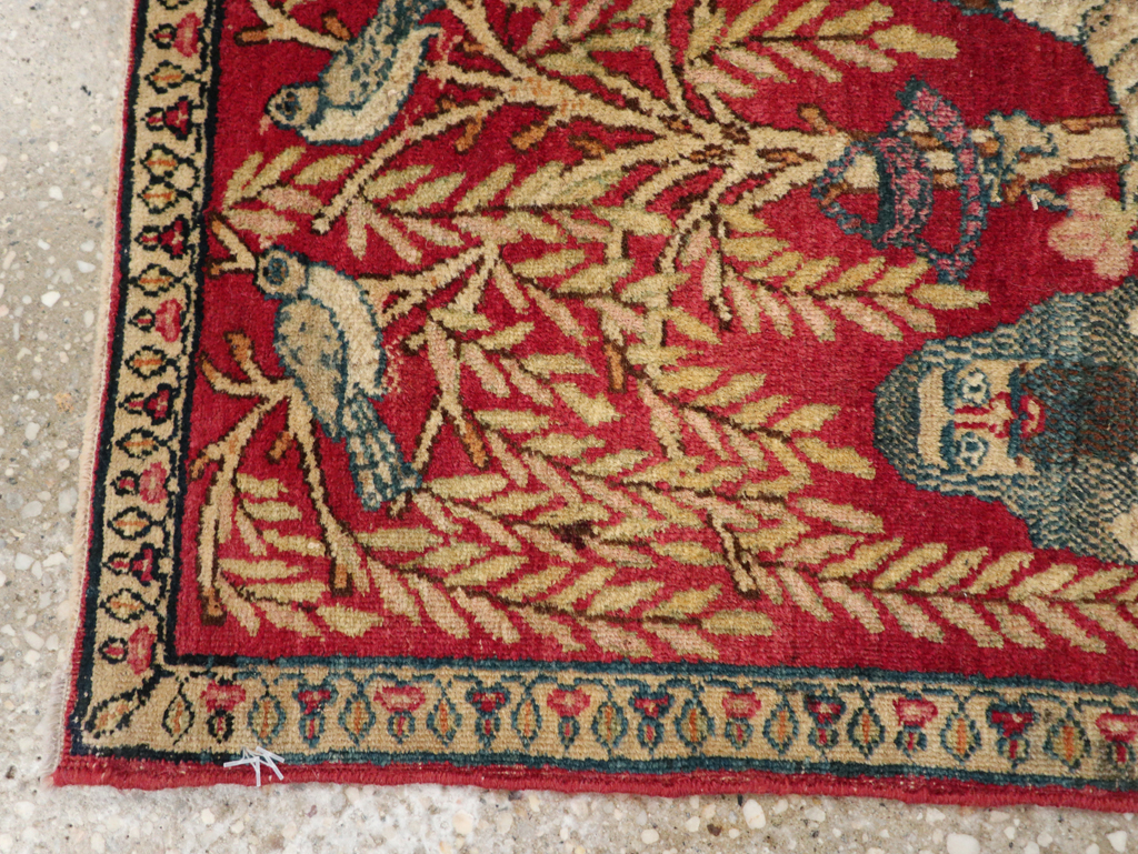 Antique Persian Lavar Kerman Pictorial Rug (Pair: 2 of 2), No.23078 - Staging