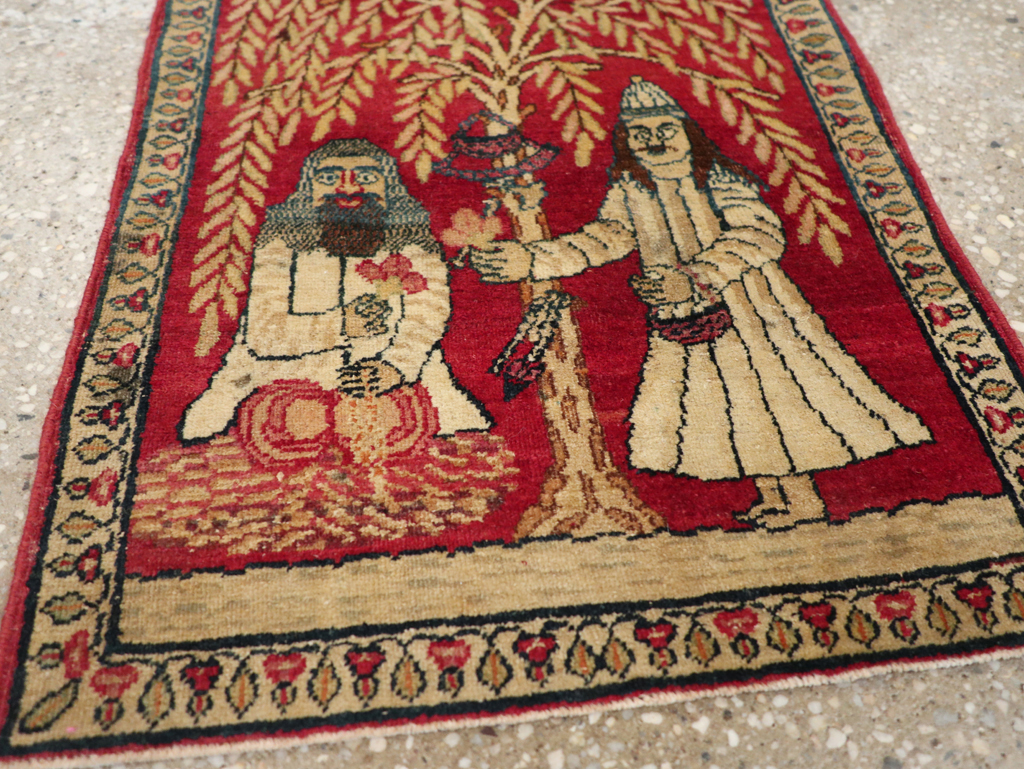 Antique Persian Lavar Kerman Pictorial Rug (Pair: 2 of 2), No.23078 - Staging