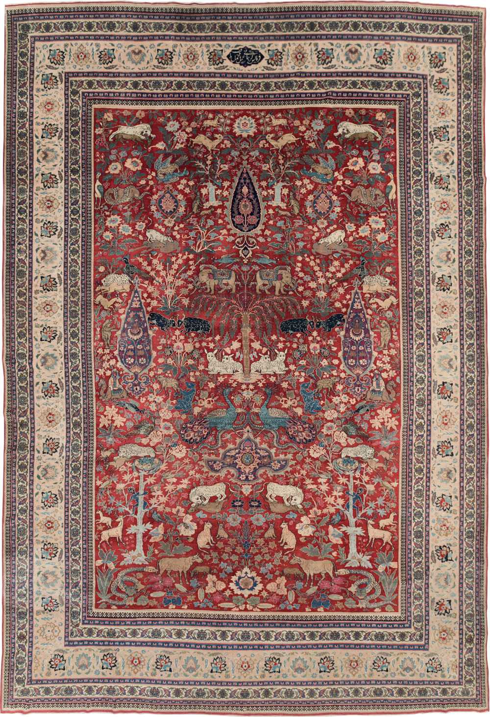 Antique Persian Mashad Pictorial Oversize Carpet, No.23094 - Staging