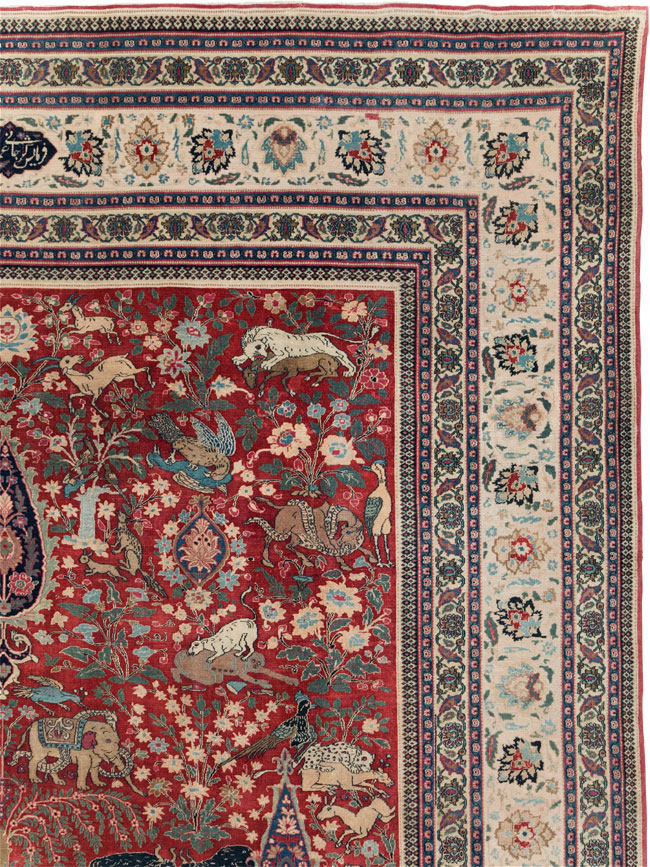 Antique Persian Mashad Pictorial Oversize Carpet, No.23094 - Staging