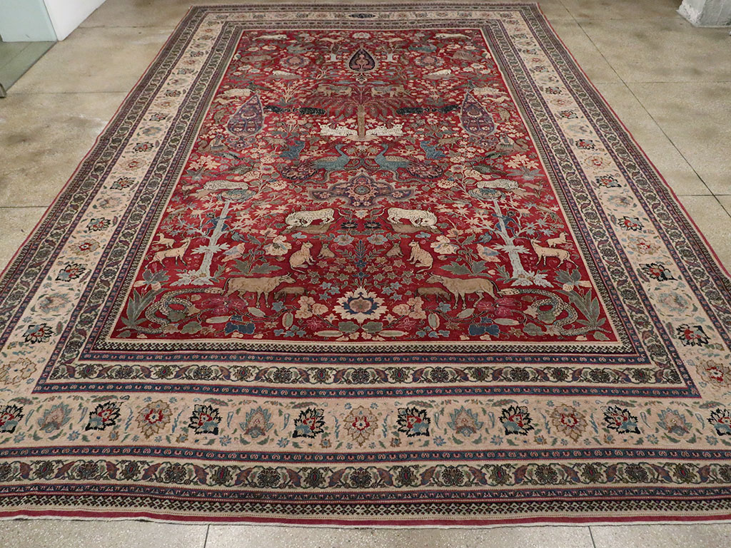 Antique Persian Mashad Pictorial Oversize Carpet, No.23094 - Staging