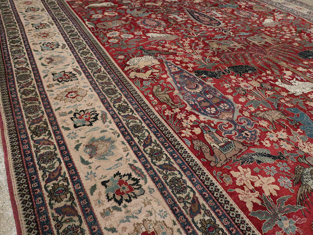 Antique Persian Mashad Pictorial Oversize Carpet, No.23094 - Staging