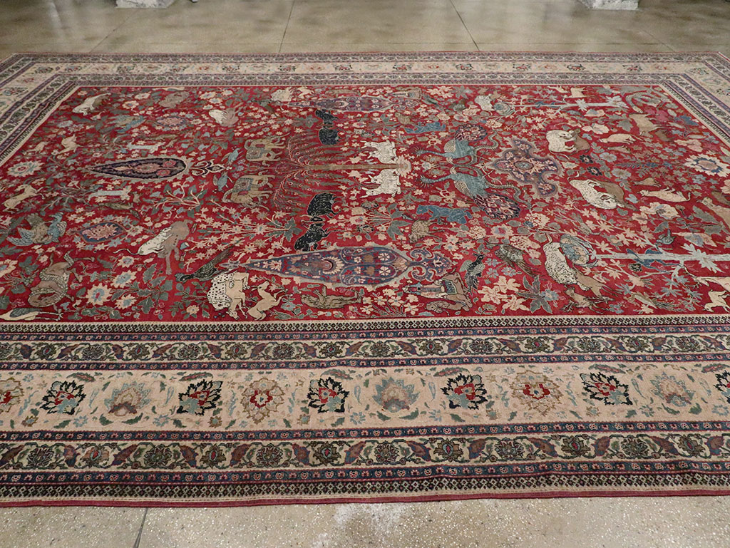 Antique Persian Mashad Pictorial Oversize Carpet, No.23094 - Staging