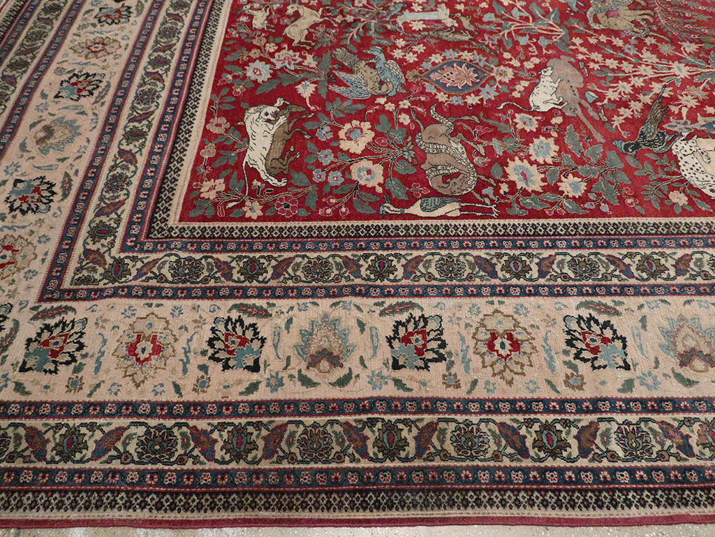 Antique Persian Mashad Pictorial Oversize Carpet, No.23094 - Staging