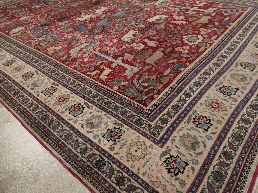 Antique Persian Mashad Pictorial Oversize Carpet, No.23094 - Staging