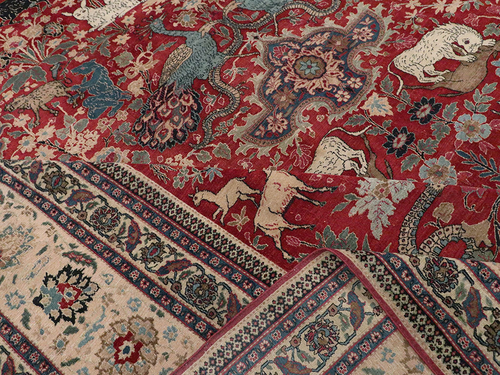Antique Persian Mashad Pictorial Oversize Carpet, No.23094 - Staging