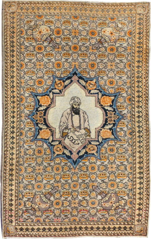 Vintage Persian Tabriz Pictorial Rug, No.23097 - Staging