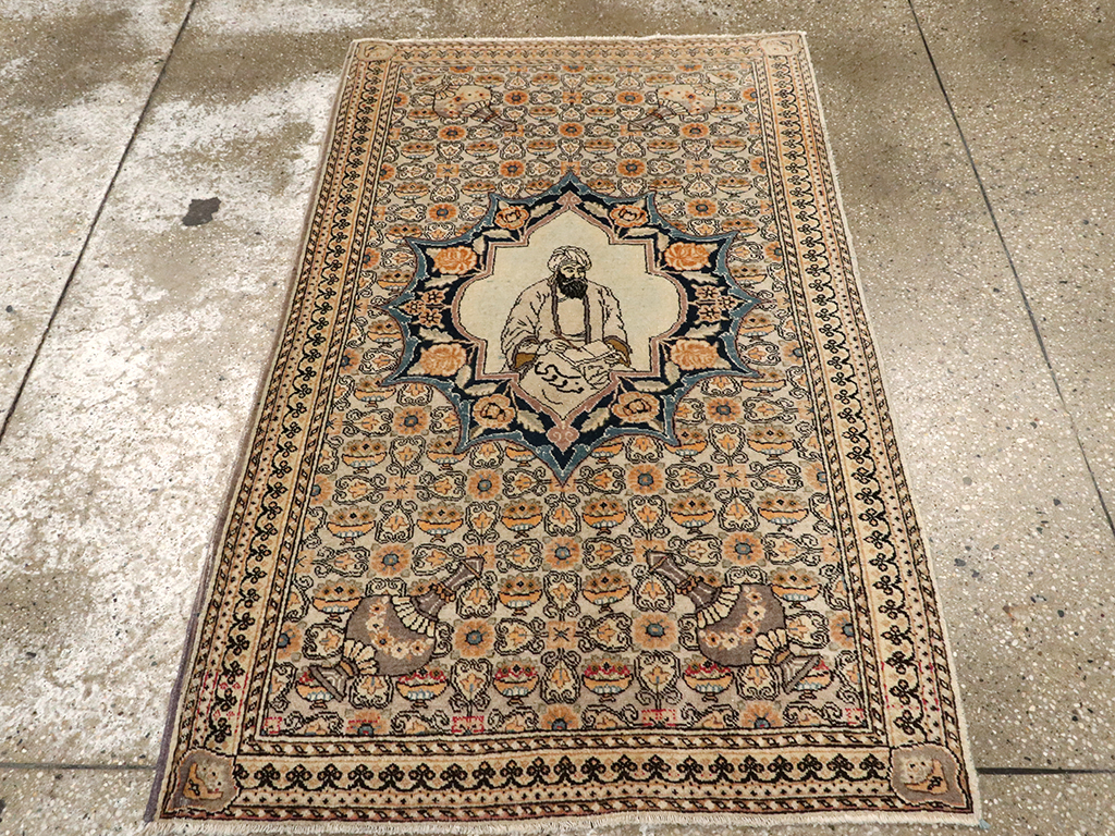 Vintage Persian Tabriz Pictorial Rug, No.23097 - Staging