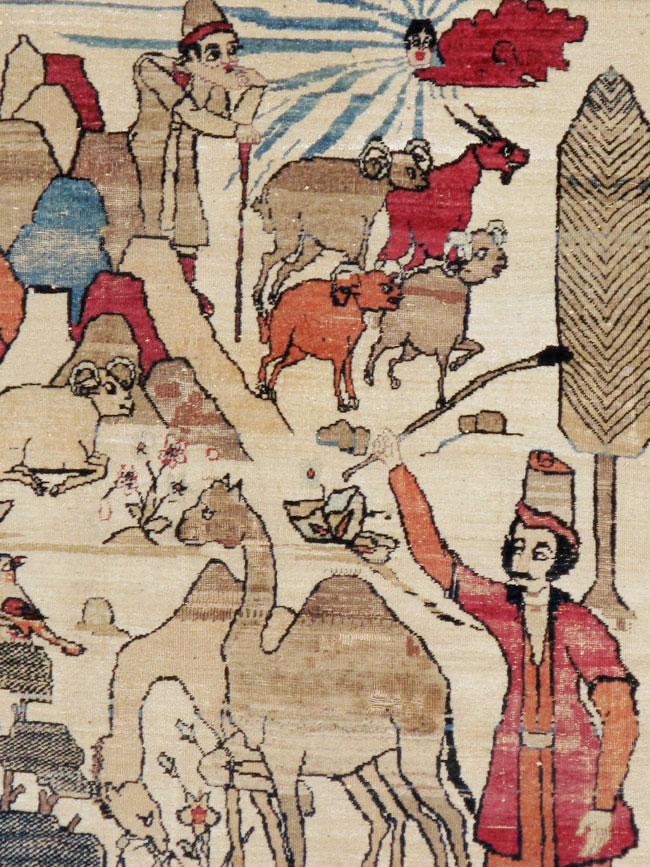 Vintage Persian Kerman Pictorial Rug, No.23102 - Staging