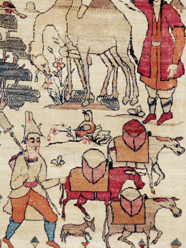 Vintage Persian Kerman Pictorial Rug, No.23102 - Staging