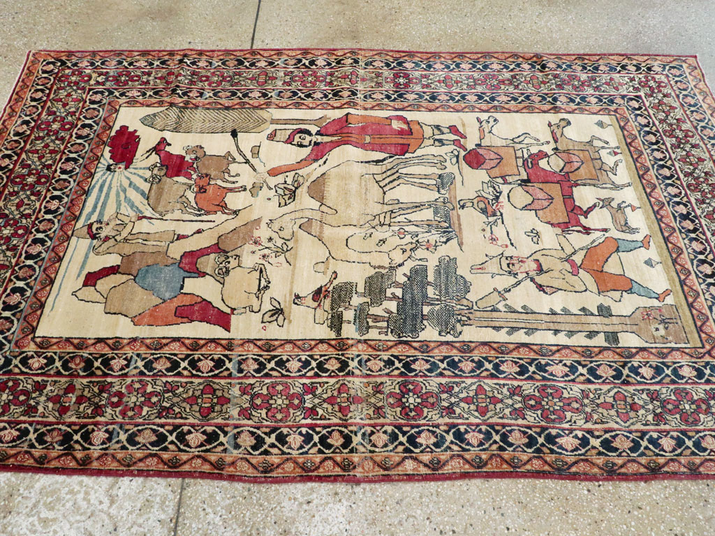 Vintage Persian Kerman Pictorial Rug, No.23102 - Staging