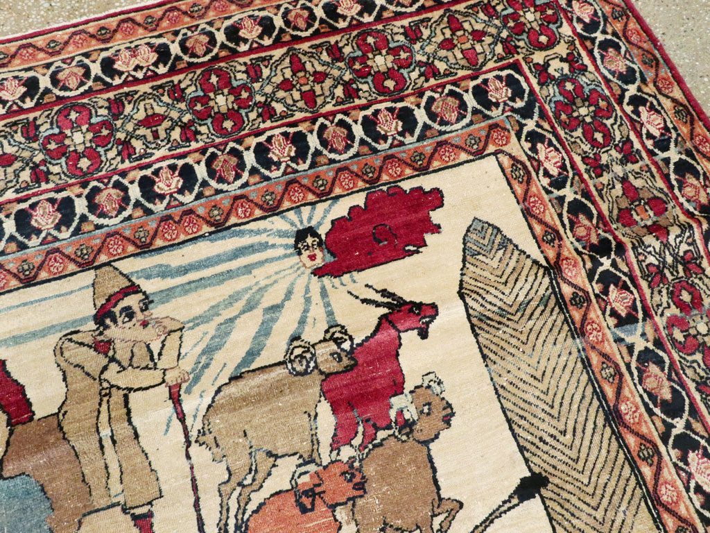 Vintage Persian Kerman Pictorial Rug, No.23102 - Staging