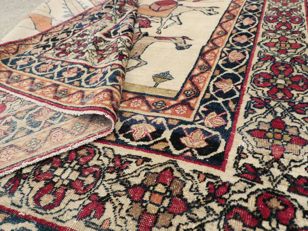 Vintage Persian Kerman Pictorial Rug, No.23102 - Staging