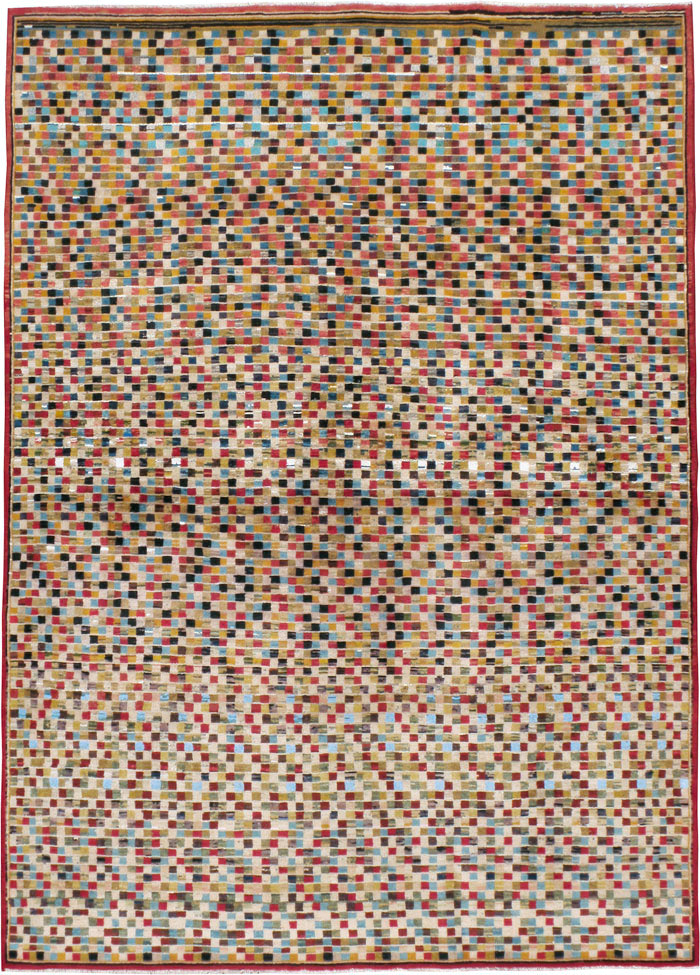 Vintage Persian Kashan Modernist Rug, No.23109 - Staging