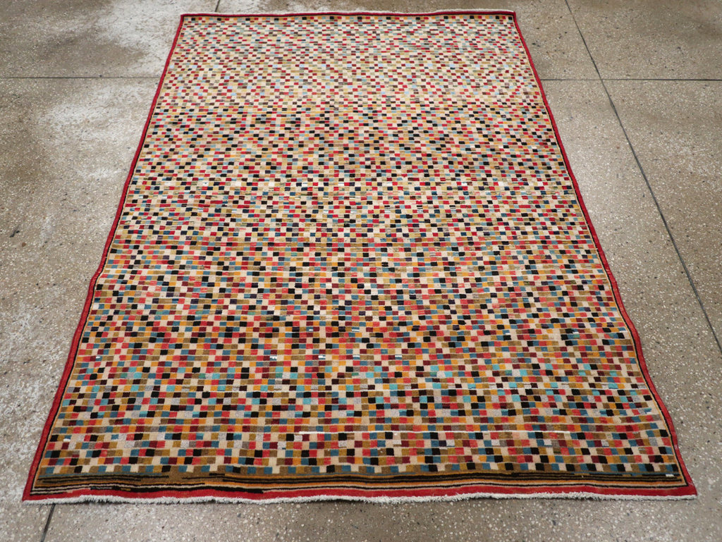 Vintage Persian Kashan Modernist Rug, No.23109 - Staging