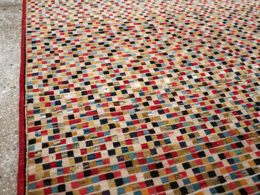 Vintage Persian Kashan Modernist Rug, No.23109 - Staging