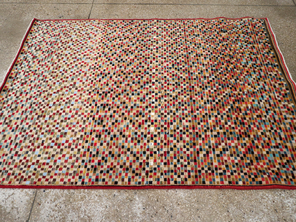 Vintage Persian Kashan Modernist Rug, No.23109 - Staging