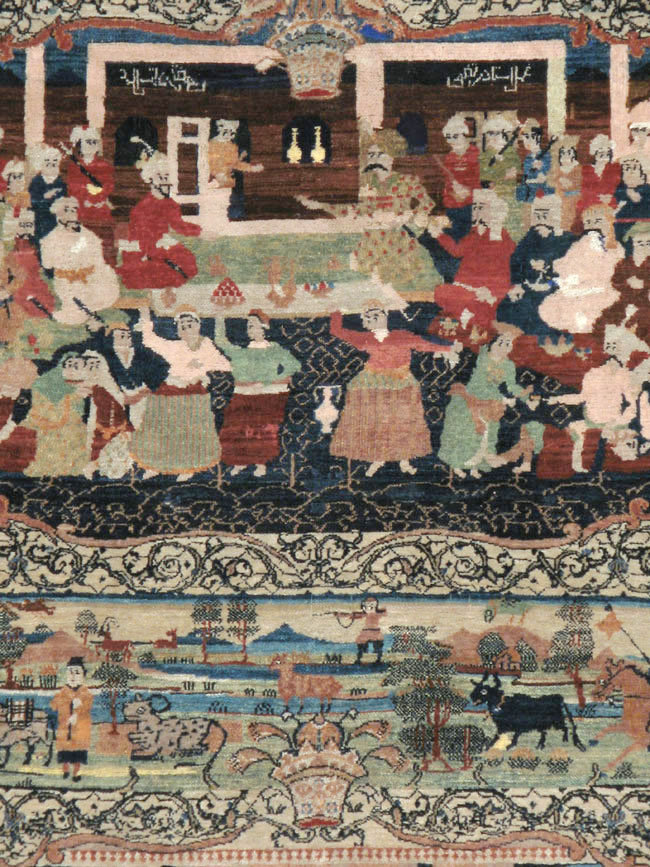 Vintage Persian Kerman Pictorial Rug, No.23123 - Staging