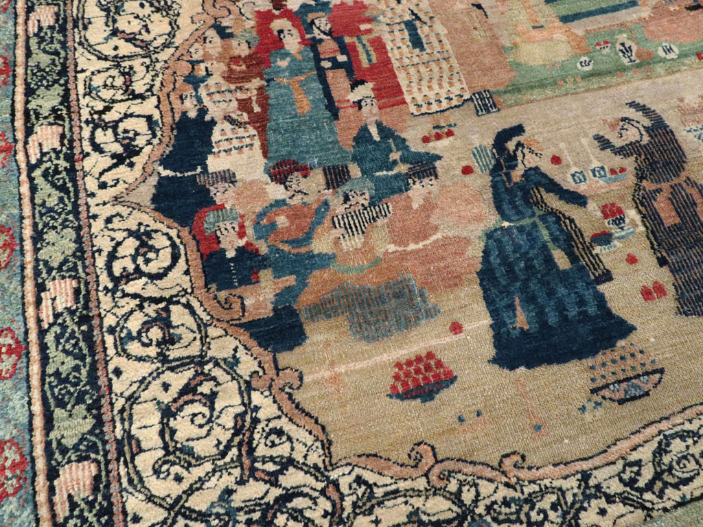 Vintage Persian Kerman Pictorial Rug, No.23123 - Staging