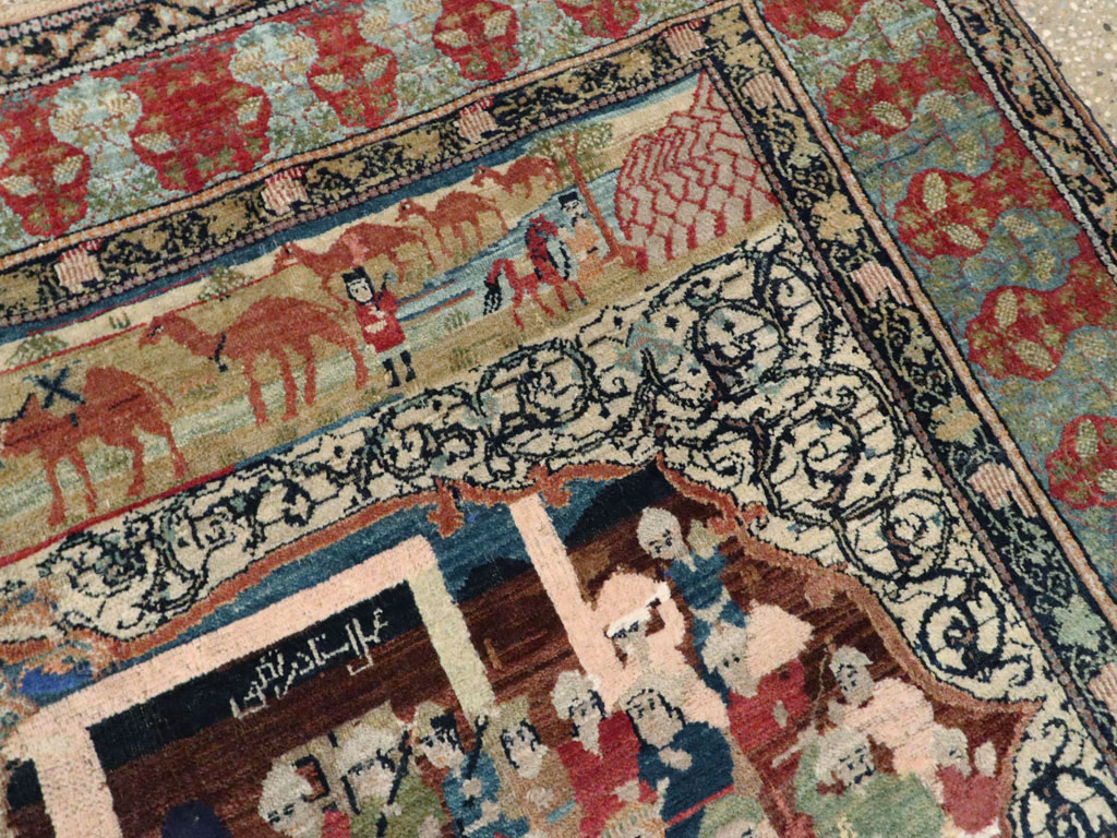 Vintage Persian Kerman Pictorial Rug, No.23123 - Staging