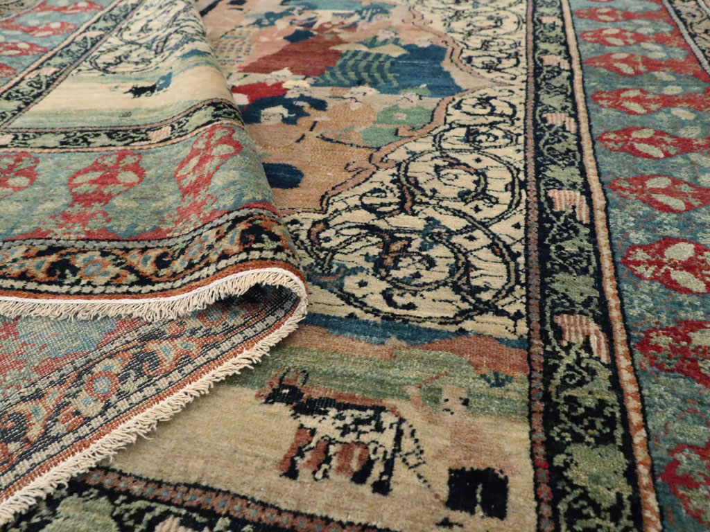 Vintage Persian Kerman Pictorial Rug, No.23123 - Staging