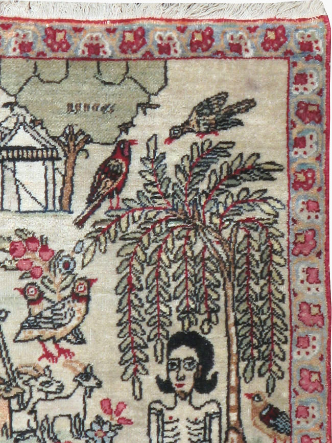 Vintage Persian Kerman Pictorial Rug (Pair: 1 of 2), No.23134 - Staging