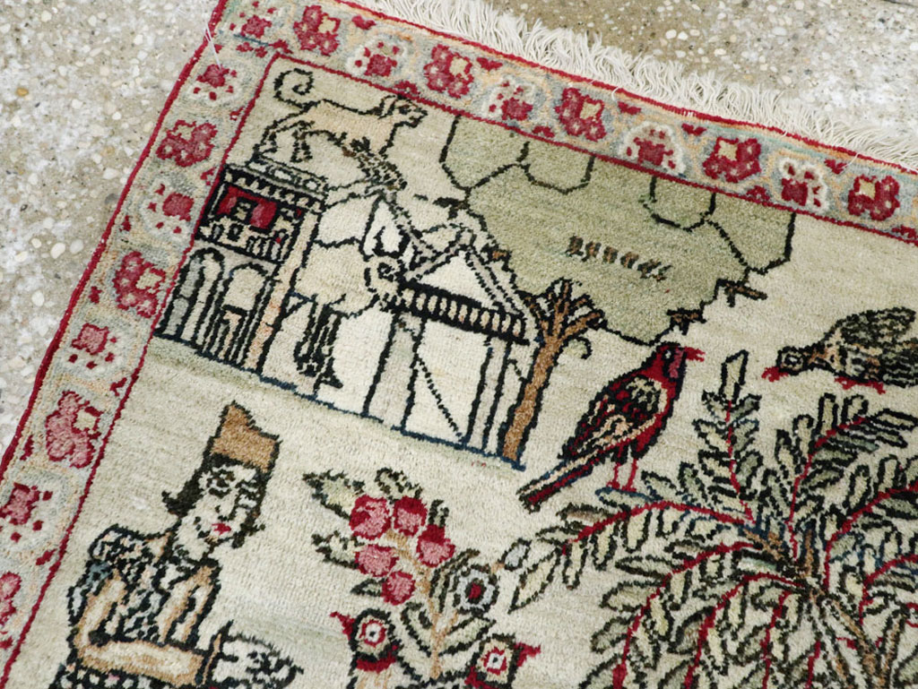 Vintage Persian Kerman Pictorial Rug (Pair: 1 of 2), No.23134 - Staging